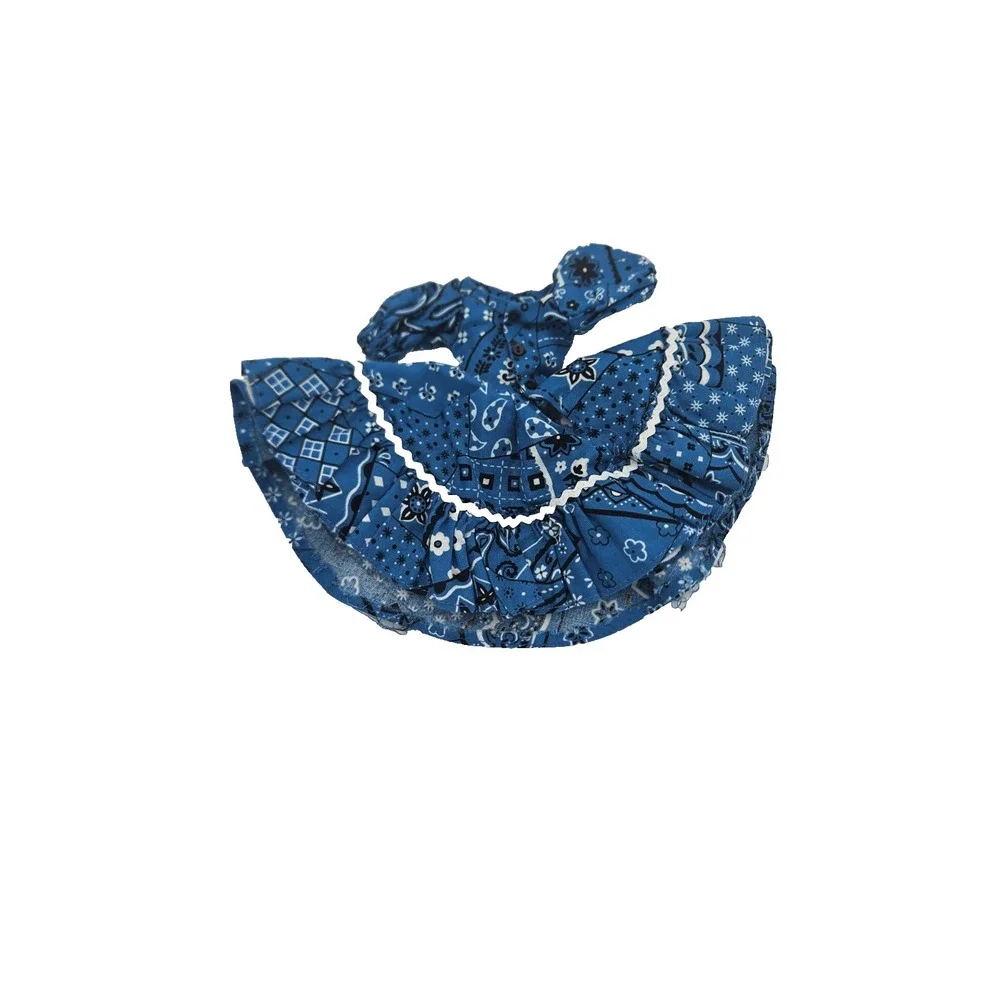 Vintage‎ Handmade Blue Bandana Print Doll Dress Rickrack Trim Western Country